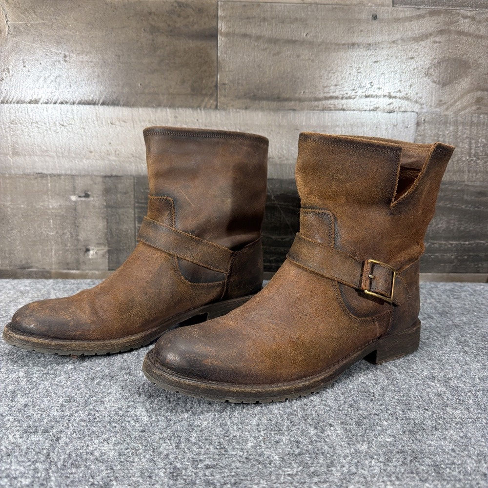 Frye Natalie Short Engineer Boots Brown Distressed Leather Lug Sole Womens 10